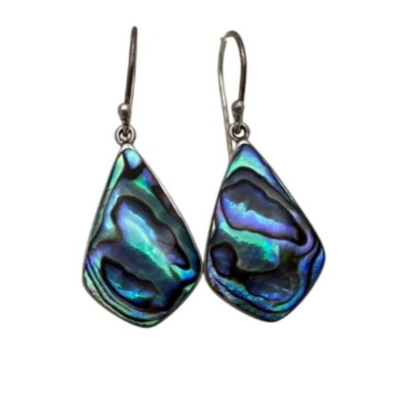 Whimsy 925 Silver Iridescent Abalone Shell Earrings Dangle Drop Colorful Shimmer - Picture 6 of 6